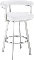 Armen Living Magnolia Swivel Bar Stool in Brushed Stainless Steel with White Faux Leather
