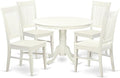 East West Furniture HLWE5-LWH-W 5 Piece Dining Set Includes a Round Dining Table with Pedestal and 4 Kitchen Chairs, 42x42 Inch, Linen White