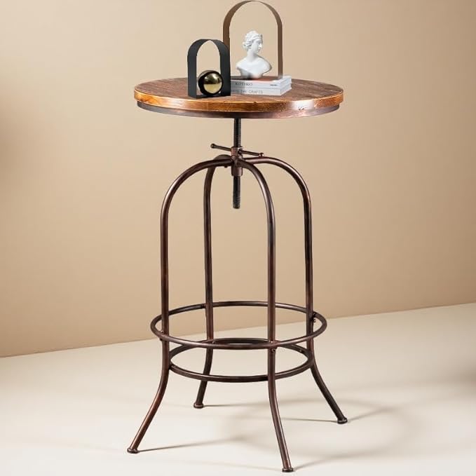 Vintage Bar Table Swivel Industrial Style Pub Table Kitchen Dining Tables Height Adjustable 37.4-45.3inch Coffee Table with Footrest