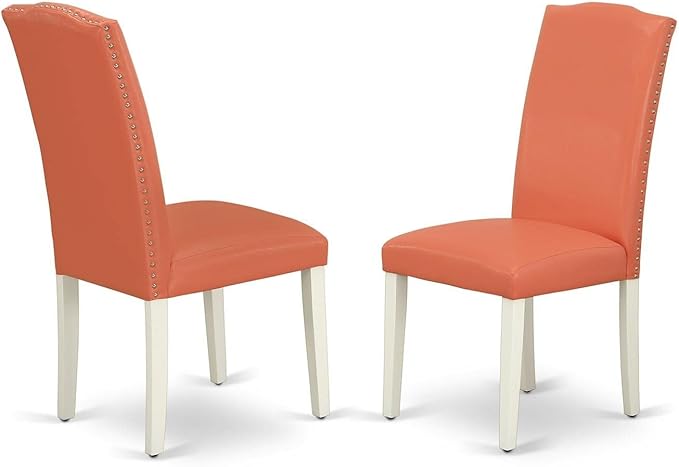 East West Furniture ANEN5-LWH-78 5 Piece Modern Dining Table Set Includes a Round Kitchen Table with Pedestal and 4 Pink Flamingo Faux Leather Parson Dining Chairs, 36x36 Inch, Linen White