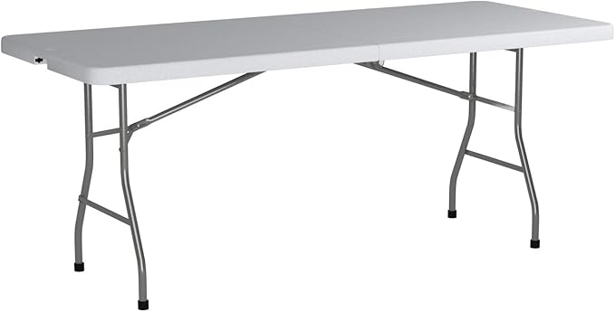 Office Star Resin Rectangle Center-Folding Portable Table for Picnics, Camping, and Tailgating, 6 Feet