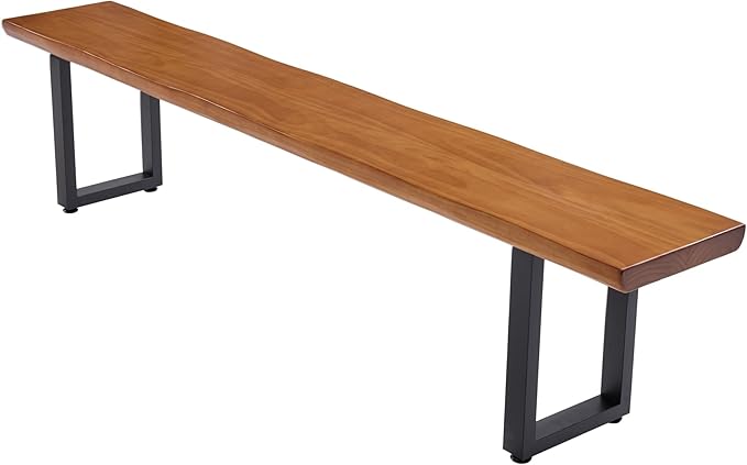 Solid Wood Top Bench with Metal Legs Durable Long Bench for Home Office Living Room Dining Room Versatile Multi Size Options Perfect Chair Stool Dining Bench Dining Chair (Light brown bench, 70.87in)