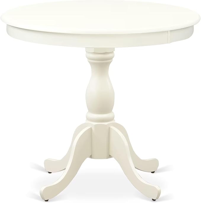 East West Furniture AMDA3-LWH-W 3 Piece Dinette Set for Small Spaces Contains a Round Kitchen Table with Pedestal and 2 Dining Chairs, 36x36 Inch, Linen White
