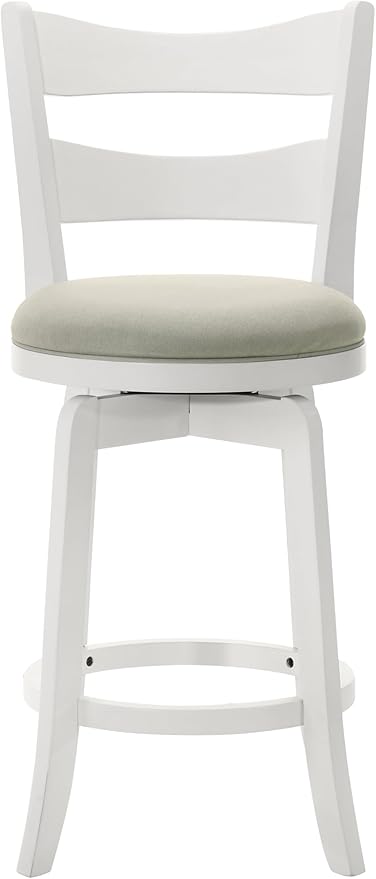 Armen Living Blair 30 in. Matte White Bar Height Rubberwood Swivel Barstool with Fog Fabric Seat