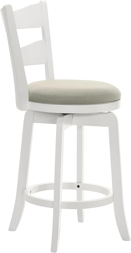 Armen Living Blair 30 in. Matte White Bar Height Rubberwood Swivel Barstool with Fog Fabric Seat - Set of 3