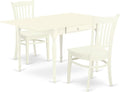 East West Furniture MZGR3-LWH-W 3 Piece Kitchen Table & Chairs Set Contains a Rectangle Dining Table with Dropleaf and 2 Dining Room Chairs, 36x54 Inch, Linen White