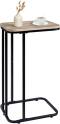 C Shaped End Table, 27 Inches High Small Side Table for Sofa and Bed, Couch Table That Slides Under, Tall Tv Tray Table for Living Room, Bedroom, Metal Frame, Greige & Black