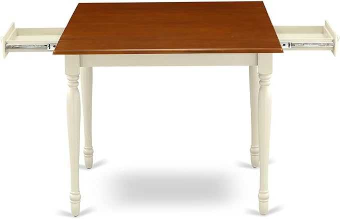 East West Furniture MZNI3-WHI-W 3 Piece Modern Dining Table Set Contains a Rectangle Wooden Table with Dropleaf and 2 Kitchen Dining Chairs, 36x54 Inch, Buttermilk & Cherry