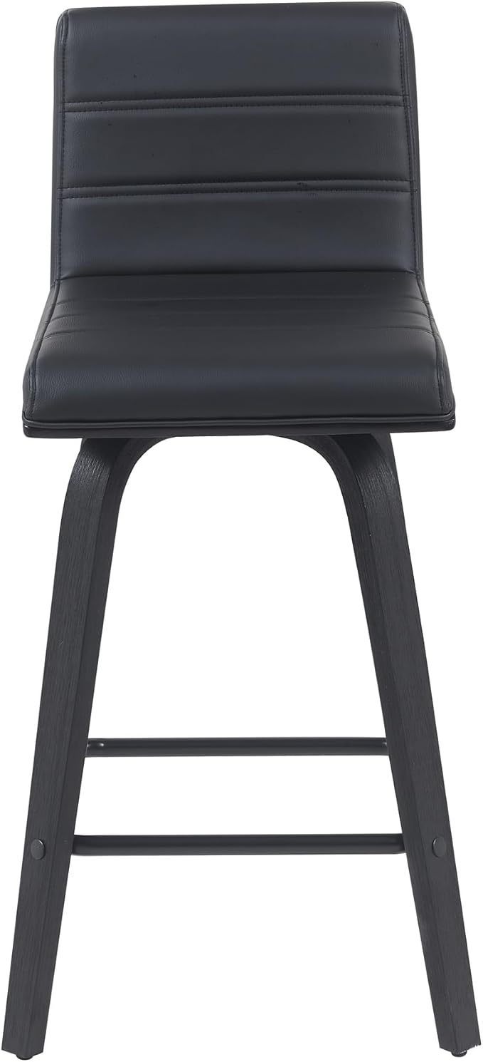 Vienna Modern Counter Height Swivel Bar Stool with Black Faux Leather Seat and Black Brushed Wood Frame Set of 2