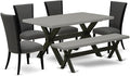 East West Furniture X696VE650-6 6 Piece Kitchen Table & Chairs Set Contains a Rectangle Dining Room Table and 4 Dark Gotham Linen Fabric Parson Chairs with a Bench, 36x60 Inch, Multi-Color