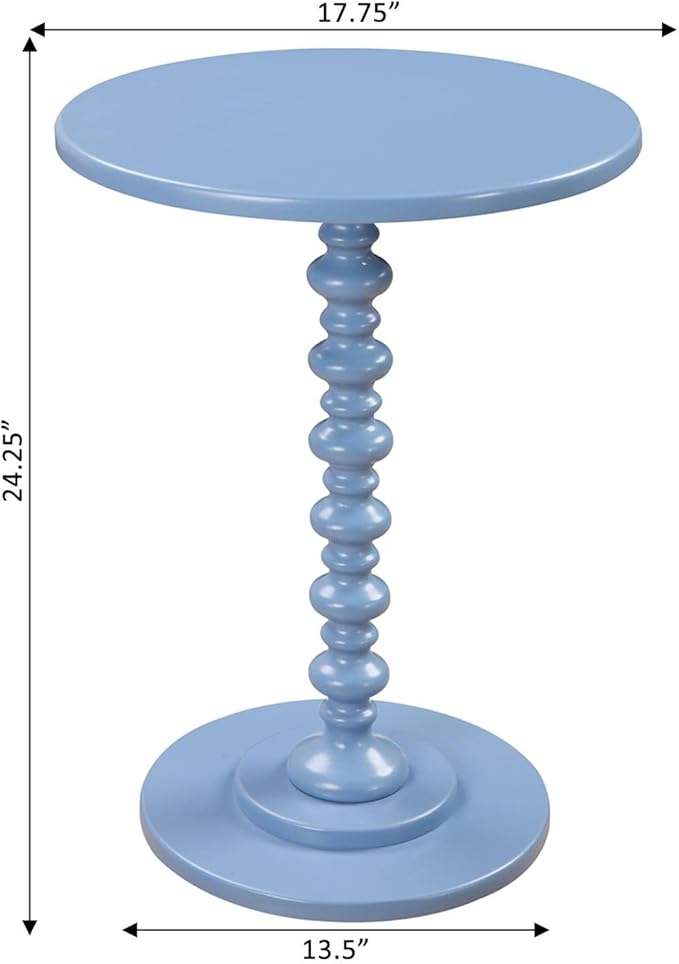 Convenience Concepts Palm Beach Spindle Table 17.75" - Traditional Round End Table for Living Room, Turned Solid Wood Side Table, Classic Display Pedestal Table, Blue