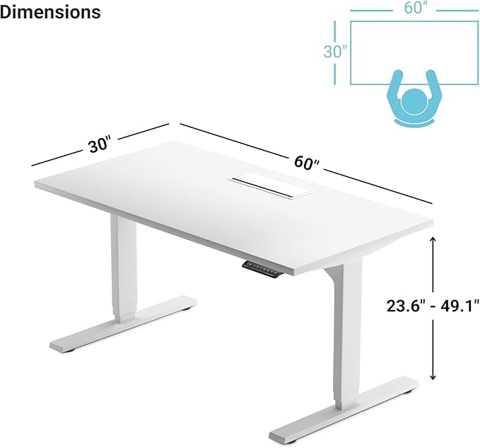 Progressive Desk Stand Up Adjustable Height Electric Standing Desk - 60"x30" Dual Motor, Computer Workstation Sit Stand Table for Home Office - Warm White, Gray Frame