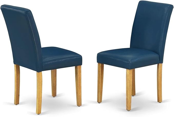 East West Furniture ANAB3-OAK-55 3 Piece Kitchen Table & Chairs Set Contains a Round Dining Room Table with Pedestal and 2 Oasis Blue Faux Leather Parsons Chairs, 36x36 Inch, Oak