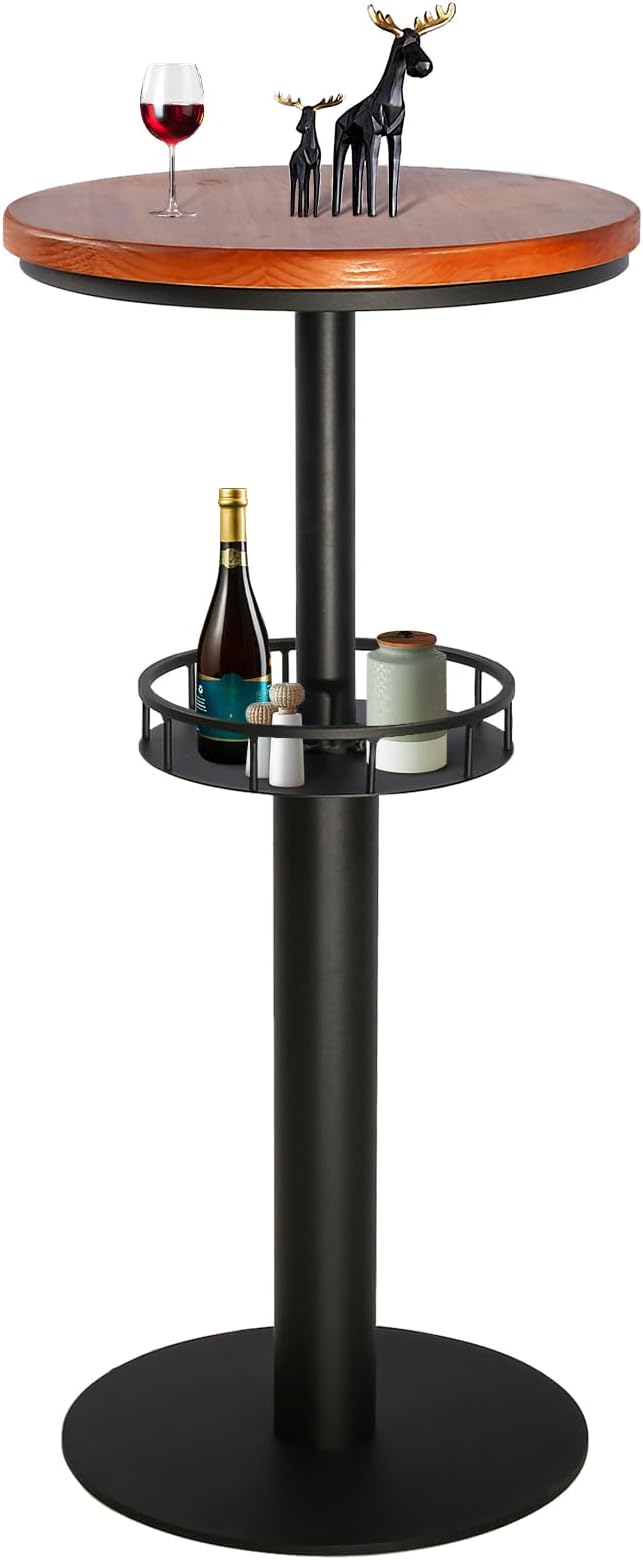 LOKKHAN 42" Tall Rustic Industrial Bar Table with Storage-19.68" Dia Round Wooden Top Metal Bar Height Adjustable Standing Pub Table-Dining Room Cocktail Bistro Table