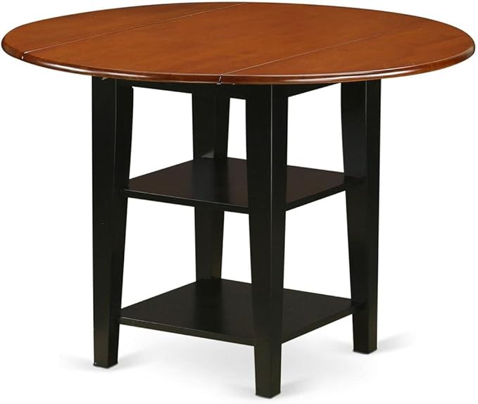 East West Furniture SUNI3-BCH-W 3 Piece Dinette Set for Small Spaces Contains a Round Dining Table with Dropleaf & Shelves and 2 Dining Chairs, 42x42 Inch, Black & Cherry
