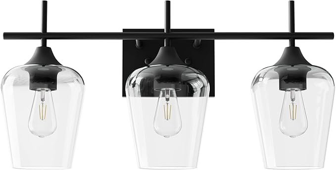 VONLUCE Bathroom Vanity Light, 3 Light Bathroom Light Fixture Over Mirror, Bathroom Wall Lamp with Clear Glass, Modern Black Vanity Lighting fixtures for Bathroom, Bedroom, Hallway