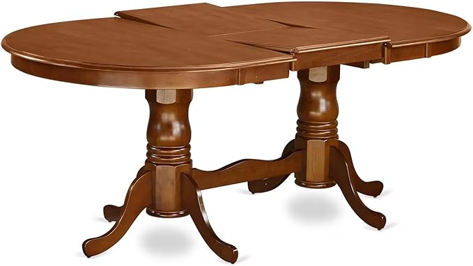 East West Furniture PLAV7-SBR-C 7 Piece Dining Table Set Consist of an Oval Wooden Table with Butterfly Leaf and 6 Linen Fabric Dining Room Chairs, 42x78 Inch, Saddle Brown