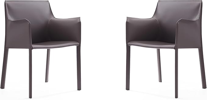 Manhattan Comfort Paris Modern Saddle Leather Dining Chairs, Metal Frame, Comfortable Padded Seat, Fully Assembled Armchair Accent Furniture, Set of 4, Yellow