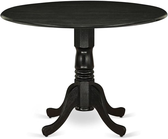 East West Furniture DLSI5-ABK-21 5 Piece Kitchen Table & Chairs Set Includes a Round Dining Room Table with Dropleaf and 4 Blue Linen Fabric Upholstered Chairs, 42x42 Inch, Wirebrushed Black