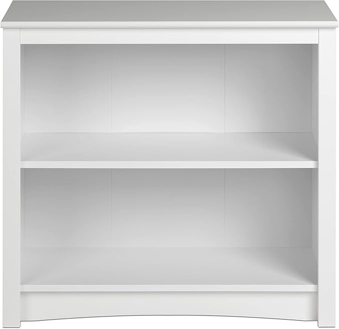 Prepac Sonoma 2-Tier Bookcase 29"H with 1 Adjustable Shelf, White Storage Cabinet, Modern Display Cabinet, Bookshelf with Storage Shelves for Home Office, Living Room, Bedroom Organizer