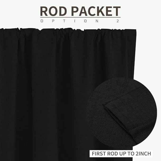 Joydeco Natural Linen Curtains 108 inch Length 2 Panels Set Burg 100% Blackout Patio Door Curtain Room Darkening Sliding Door Curtains Thermal Insulated Back tab Rod Pocket(105x108 inch, Black)