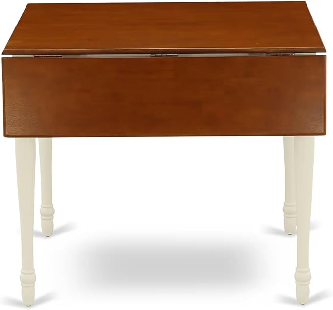 East West Furniture MZNI5-WHI-W 5 Piece Dining Table Set for 4 Includes a Rectangle Kitchen Table with Dropleaf and 4 Dining Room Chairs, 36x54 Inch, Buttermilk & Cherry