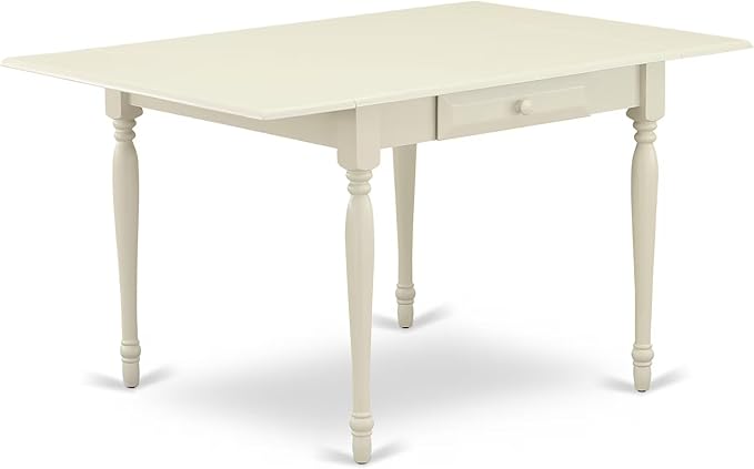 East West Furniture MZLA5-LWH-06 5 Piece Dining Table Set for 4 Includes a Rectangle Kitchen Table with Dropleaf and 4 Shitake Linen Fabric Parson Dining Chairs, 36x54 Inch, Linen White