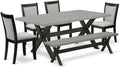 East West Furniture X697MZ606-6 6 Piece Dinette Set Contains a Rectangle Dining Table with X-Legs and 4 Shitake Linen Fabric Parson Chairs with a Bench, 40x72 Inch, Multi-Color
