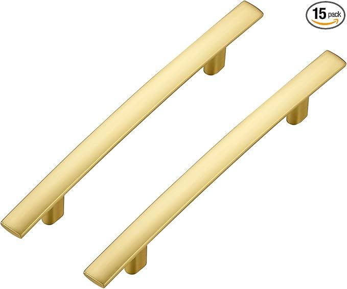 15 Pack Cabinet Handles 4" Hole Center - Curved Cabinet Pulls Brushed Brass Drawer Pulls for Kitchen Cupboard Solid Handles for Dresser Drawer Arch Closet Hardware