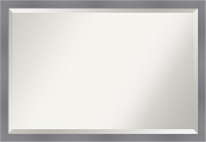 Amanti Art Grey Wall Mirror 27x39 Edwin Grey Rectangle Bathroom Mirror for Wall Decor Living Room, Large Casual Wood Frame, Hangs Horizonally and Vertically, Bathroom Decor, Beveled Edge from WI, USA