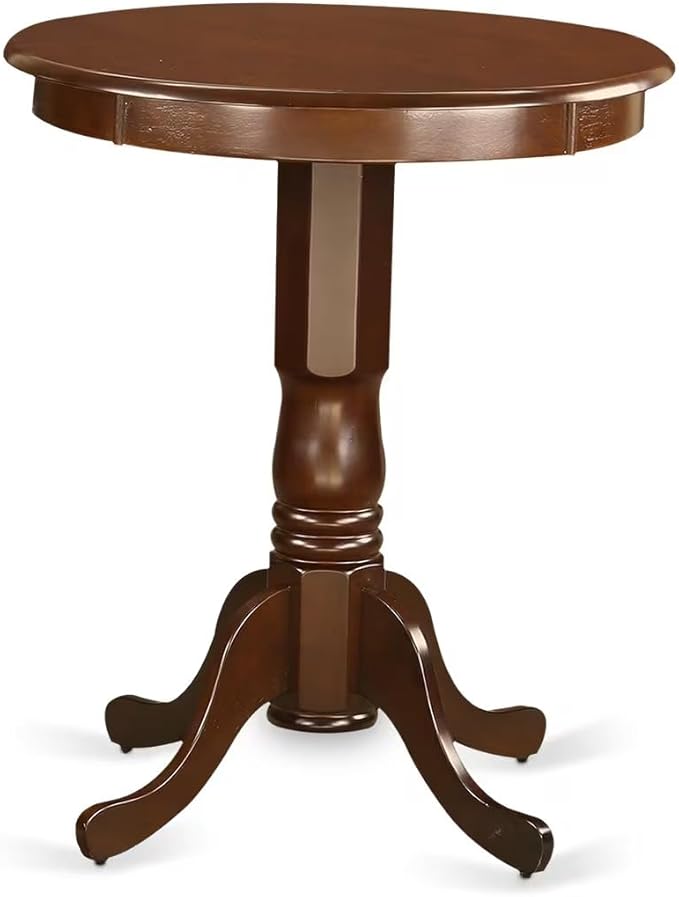 East West Furniture ESDA3-MAH-W 3 Piece Modern Dining Table Set Contains a Round Wooden Table with Pedestal and 2 Dining Room Chairs, 30x30 Inch, Mahogany