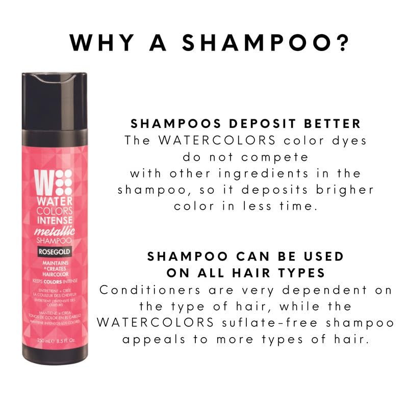Watercolors INTENSE METALLIC Semi Permanet Color Depositing Shampoo-Sulfate & Paraben Free to Maintain & Enhance Hair Color 8 fl oz - ROSE GOLD