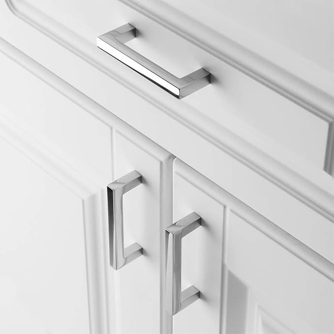 KOOFIZO 20-Pack Solid Square Bar Cabinet Handle - Chrome Furniture Pull, 3 Inch/76mm Screwhole Distance for Kitchen Cupboard Door, Bedroom Dresser Drawer, Bathroom Wardrobe Hardware