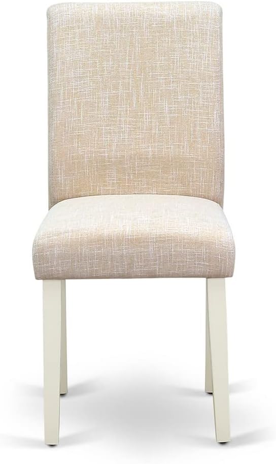 East West Furniture LGAB9-LWH-02 9 Piece Dining Table Set Includes a Rectangle Dining Room Table with Butterfly Leaf and 8 Light Beige Linen Fabric Parsons Chairs, 42x84 Inch, Linen White