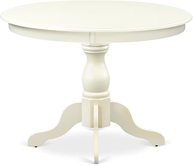 East West Furniture HBGR3-LWH-W 3 Piece Kitchen Table Set for Small Spaces Contains a Round Dining Table with Pedestal and 2 Dining Room Chairs, 42x42 Inch, Linen White
