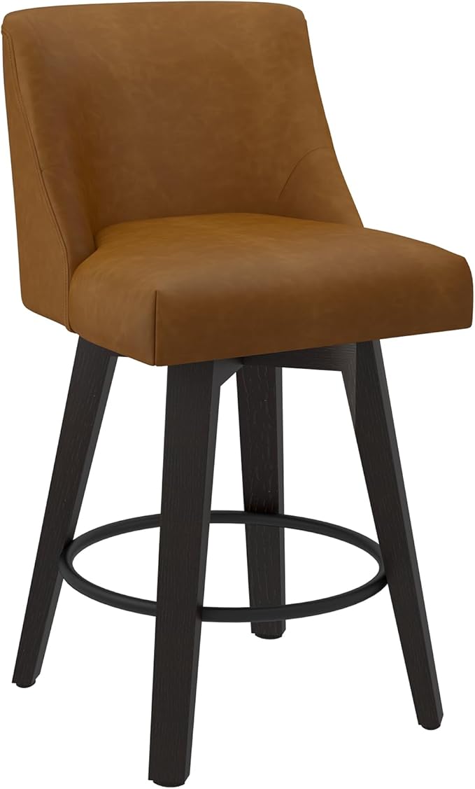Counter Height Swivel Bar Stools Set of 6, 26 Inch Bar Stools with Footrest, Faux Leather Upholstered Barstools with Back and Solid Wood Legs for Kitchen Island, Dining Room,Pub,Brown