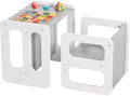 Kids Table and Chair Set, 3-in-1 Wooden Children's Furniture, Water Resistant, Easy to Clean,Toddler Weaning Table for Bedroom, Playroom, Living Room (Grey and White)