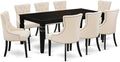 East West Furniture LGFR9-BLK-02 9 Piece Dining Room Set Includes a Rectangle Butterfly Leaf Kitchen Table and 8 Light Beige Linen Fabric Parsons Dining Chairs, 42x84 Inch, Black