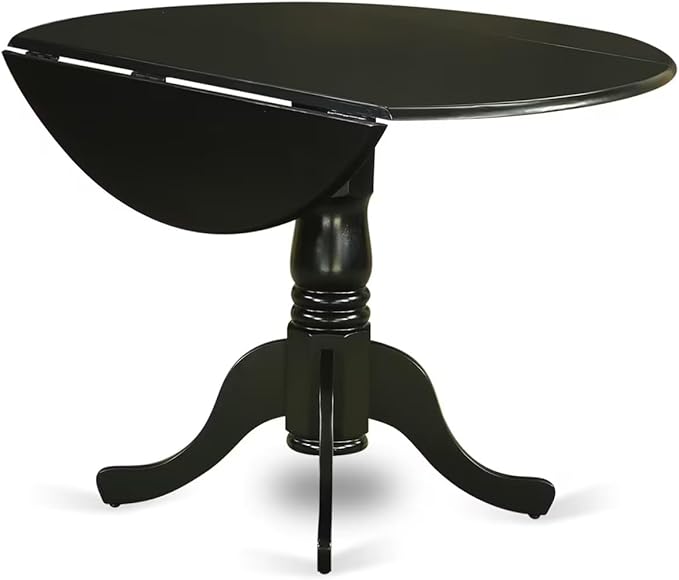 East West Furniture DLSI3-BLK-21 3 Piece Dining Table Set for Small Spaces Contains a Round Dining Room Table with Dropleaf and 2 Blue Linen Fabric Parsons Chairs, 42x42 Inch, Black