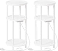 HOOBRO Set of 2 Small Round Side Tables with Charging Station, 3-Tier Round Bamboo End Tables, Easy Assembly, for Living Room, Bedroom, Apartment, White WT152UBZP201