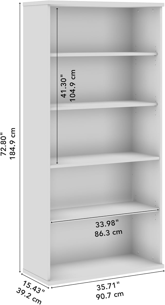 Bush Business Furniture Studio C Tall 5 Shelf Bookcase in Natural Elm, Large Bookshelf for Home or Professional Office