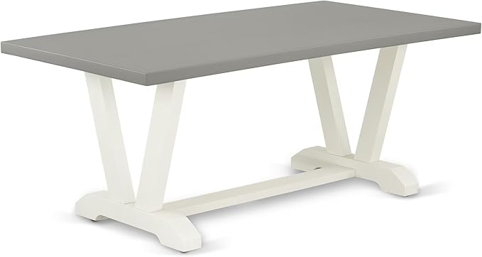 East West Furniture V097MZ001-6 6 Piece Dining Table Set Contains a Rectangle Dining Room Table with V-Legs and 4 Cream Linen Fabric Parson Chairs with a Bench, 40x72 Inch, Multi-Color
