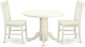 East West Furniture SHNO3-LWH-W 3 Piece Modern Dining Table Set Contains a Round Kitchen Table with Pedestal and 2 Dining Room Chairs, 42x42 Inch, Linen White