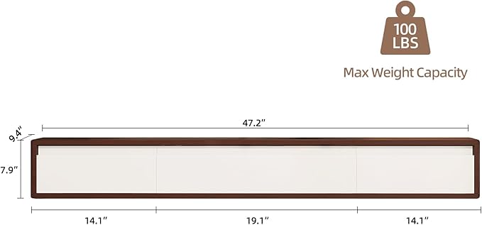 Floating TV Stand High Gloss,47'' Wall-Mounted TV Cabinet,Floating TV Console,Under TV Shelf with 3 Doors for Living Room Bedroom(Walnut+White)