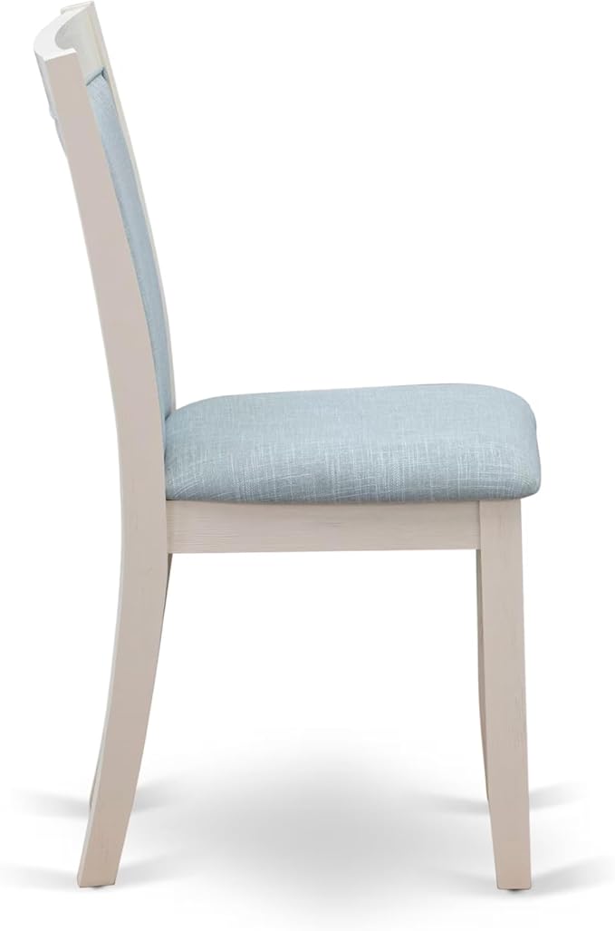 East West Furniture V027MZ015-9 9 Piece Kitchen Table & Chairs Set Includes a Rectangle Dining Room Table with V-Legs and 8 Baby Blue Linen Fabric Parsons Chairs, 40x72 Inch, Multi-Color