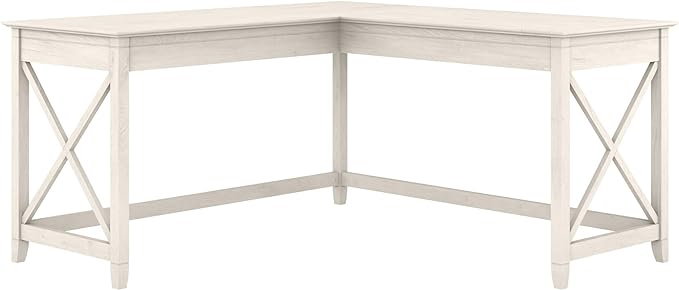 Bush Furniture Key West 60W Modern Farmhouse L Shaped Desk in Linen White Oak | 60-Inch Corner Table for Home Office