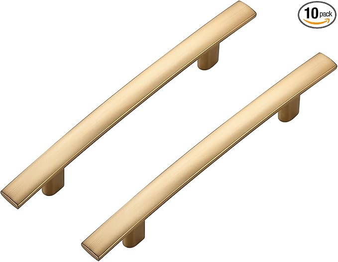 10 Pack Cabinet Handles 3.75" Hole Center - Curved Cabinet Pulls Champagne Bronze Drawer Pulls for Kitchen Cupboard Solid Handles for Dresser Drawer Arch Closet Hardware