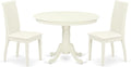 East West Furniture HLIP3-LWH-C 3 Piece Modern Dining Table Set Contains a Round Wooden Table with Pedestal and 2 Linen Fabric Upholstered Dining Chairs, 42x42 Inch, Linen White