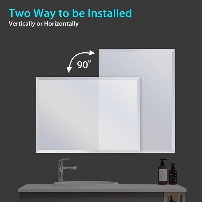 60x28 Inch Bathroom Mirror Frameless Beveled Edge Rectangle Wall Mirror Explosion Proof and Shatterproof Bathroom Vanity Mirror Wall Mounted Hang Firmly (Horizontal or Vertical)