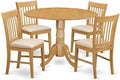 East West Furniture DLNO5-OAK-C 5 Piece Kitchen Table & Chairs Set Includes a Round Dining Room Table with Dropleaf and 4 Linen Fabric Upholstered Dining Chairs, 42x42 Inch, Oak